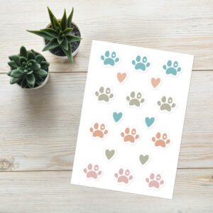 Dog Paw and Heart Sticker Sheet